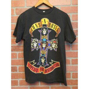 Guns n Roses black t shirt band tee Appetite for Destruction skulls cross